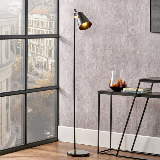 Sophisticated Black & Brushed Brass Floor Lamp – Marble Base & Adjustable Design  
