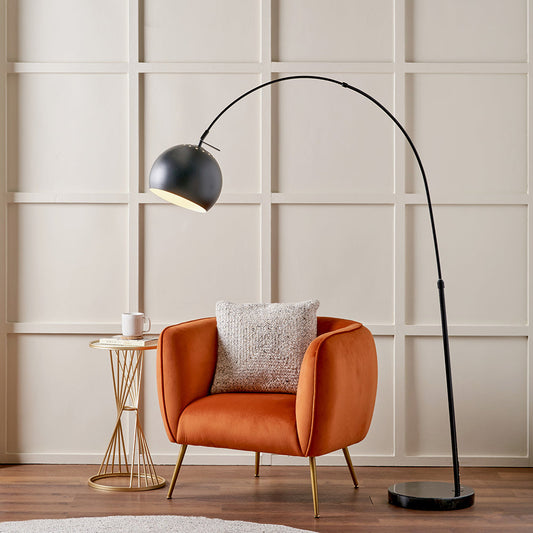 Modern Matt Black Floor Lamp – Arched Metal Design with Marble Base  