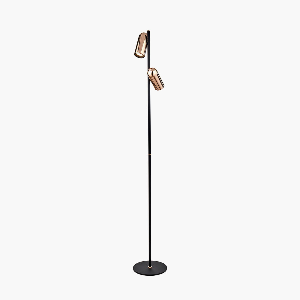 Contemporary Black & Rose Gold Metal Floor Lamp - 151cm