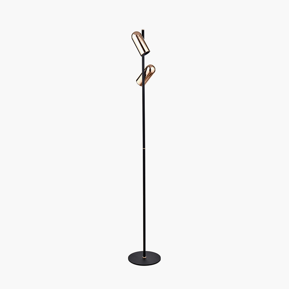 Contemporary Black & Rose Gold Metal Floor Lamp - 151cm