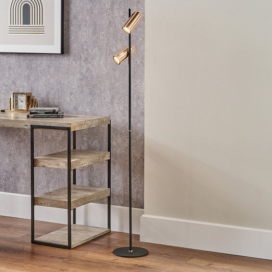 Stylish Black & Rose Gold Floor Lamp – Sleek Metal Frame with Integrated LED  