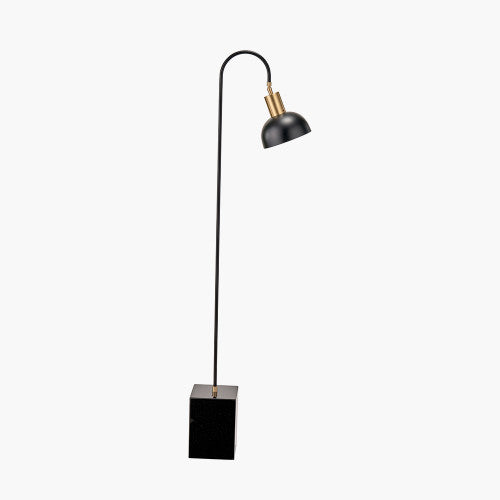 Contemporary Black & Gold Metal Floor Lamp with Marble Block Base - 141 cm