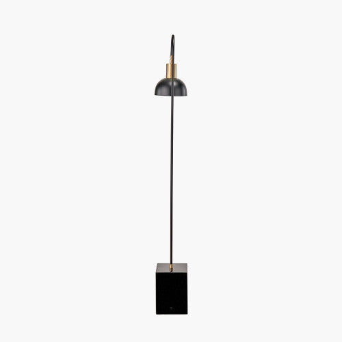 Contemporary Black & Gold Metal Floor Lamp with Marble Block Base - 141 cm