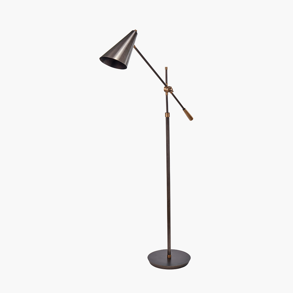 Industrial Antique Bronze Task Floor Lamp – Adjustable Brass Accents