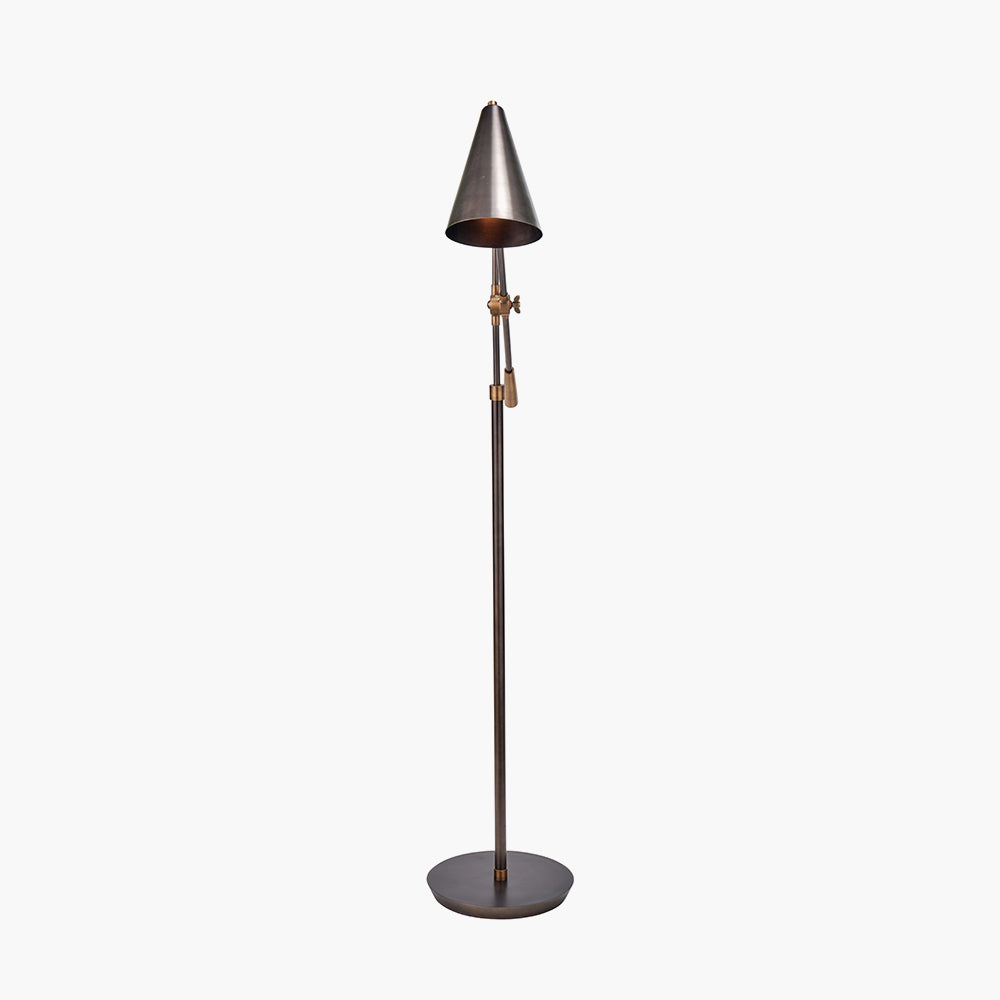 Industrial Antique Bronze Floor Lamp – Adjustable Brass Accents  
