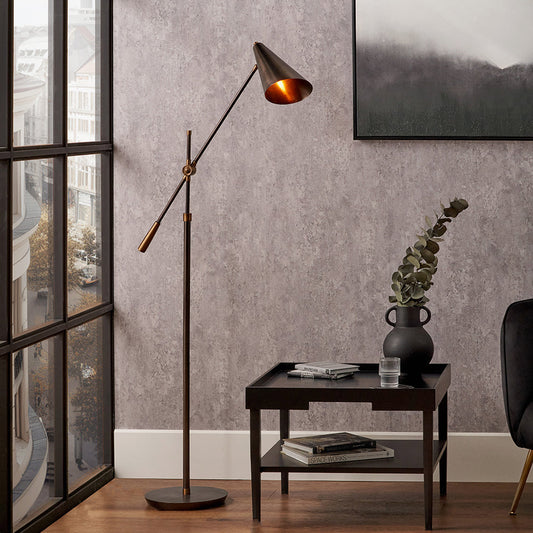 Industrial Antique Bronze Floor Lamp – Adjustable Brass Accents  