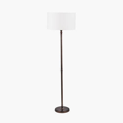 Classic Antique Bronze Floor Lamp – Brass Base & White Fabric Shade  