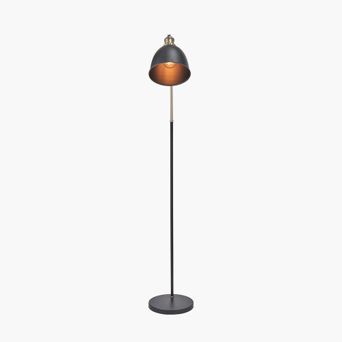 Modern Black Metal & Gold Task Floor Lamp with Adjustable Shade
