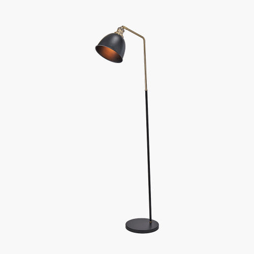 Modern Black Metal & Gold Task Floor Lamp with Adjustable Shade