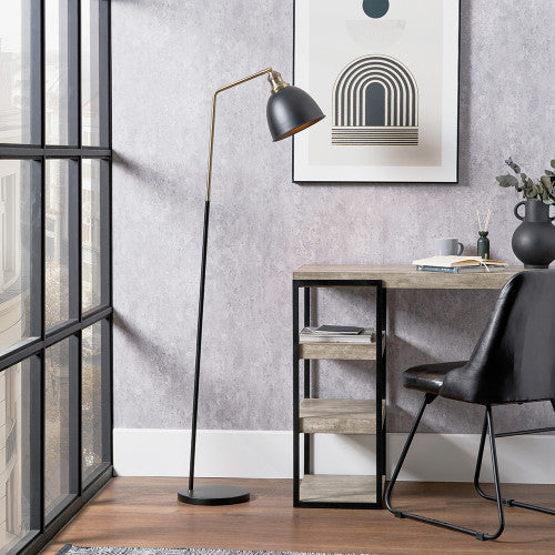 Modern Black Floor Lamp – Adjustable Shade & Gold Accents  