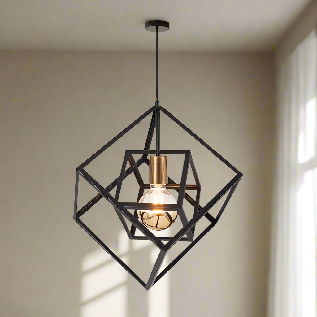Alessio Matt Black Metal Cube Ceiling Pendant Light