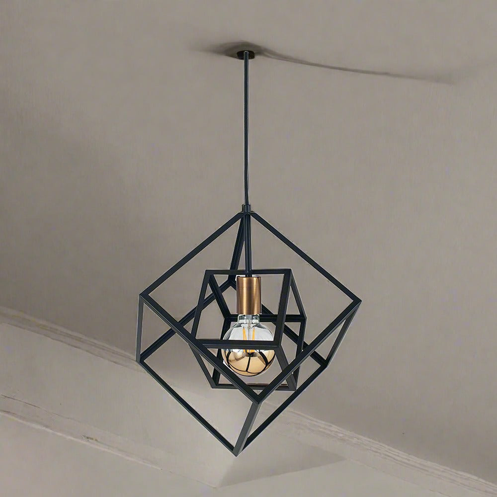 Alessio Matt Black Metal Cube Ceiling Pendant Light