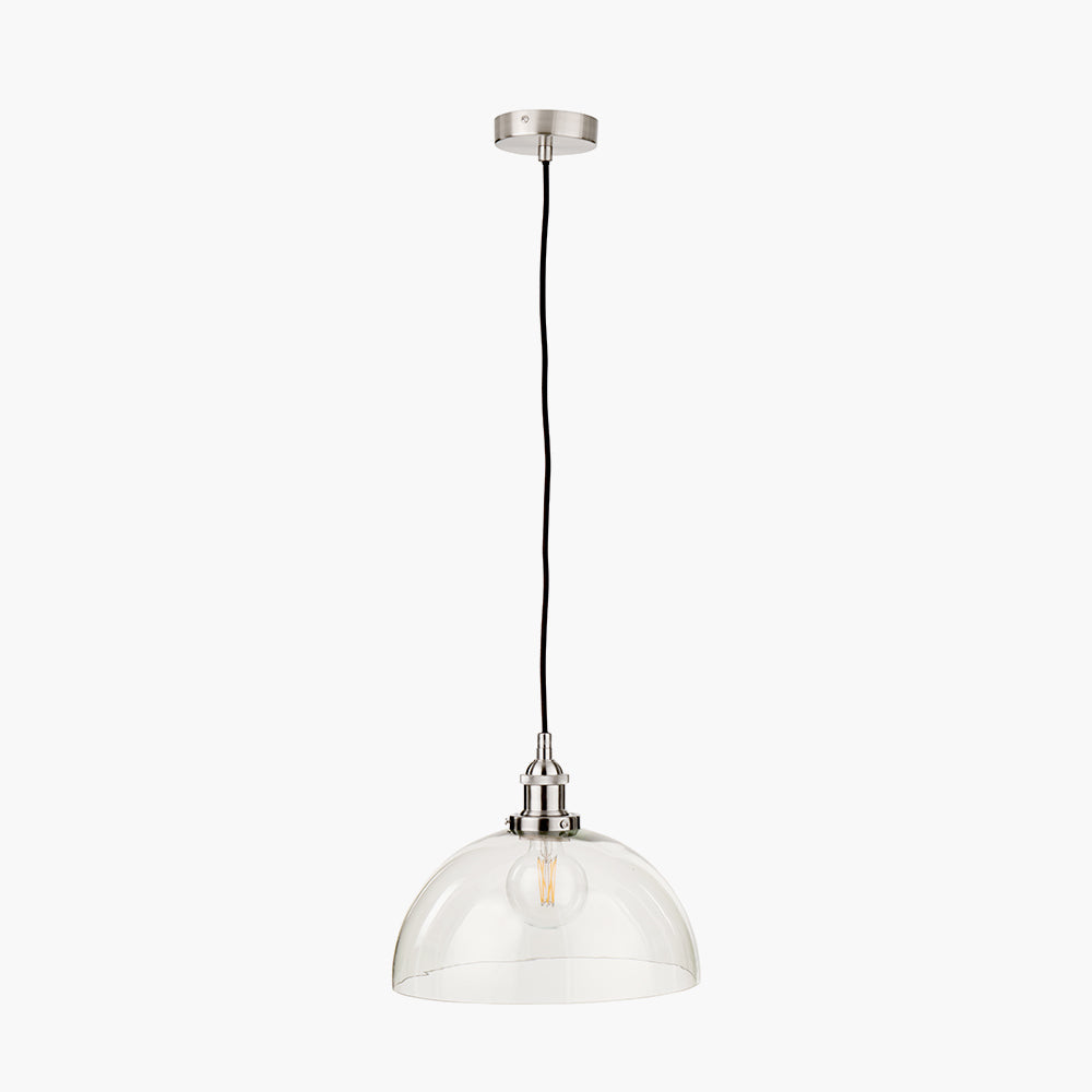 Cecilia Antique Silver Metal and Clear Glass Dome Pendant  30 cm