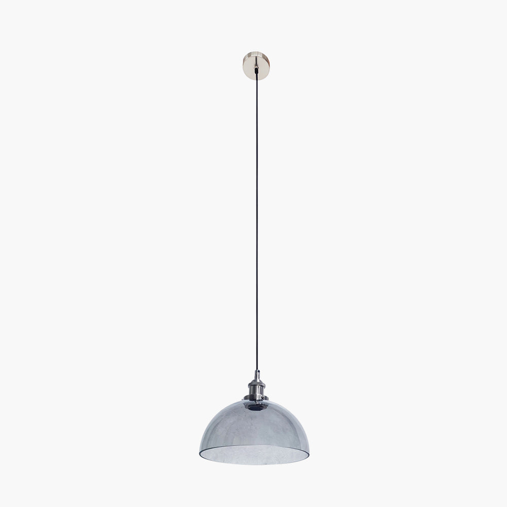 Cecilia Antique Silver Metal and Smoked Glass Dome Pendant  30 cm