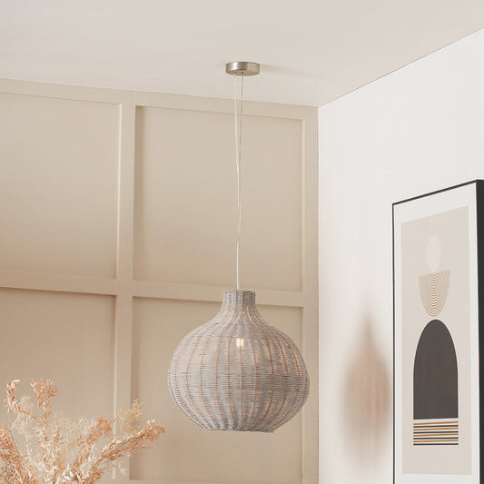Allona Grey Wash Woven Rattan Pendant  40cm