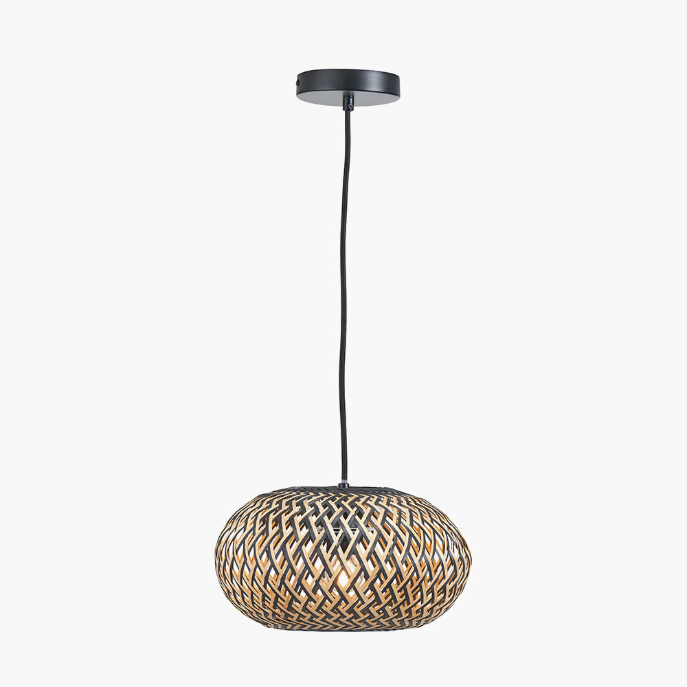 Contemporary Black & Natural Rattan Ceiling Light Pendant - 30 cm