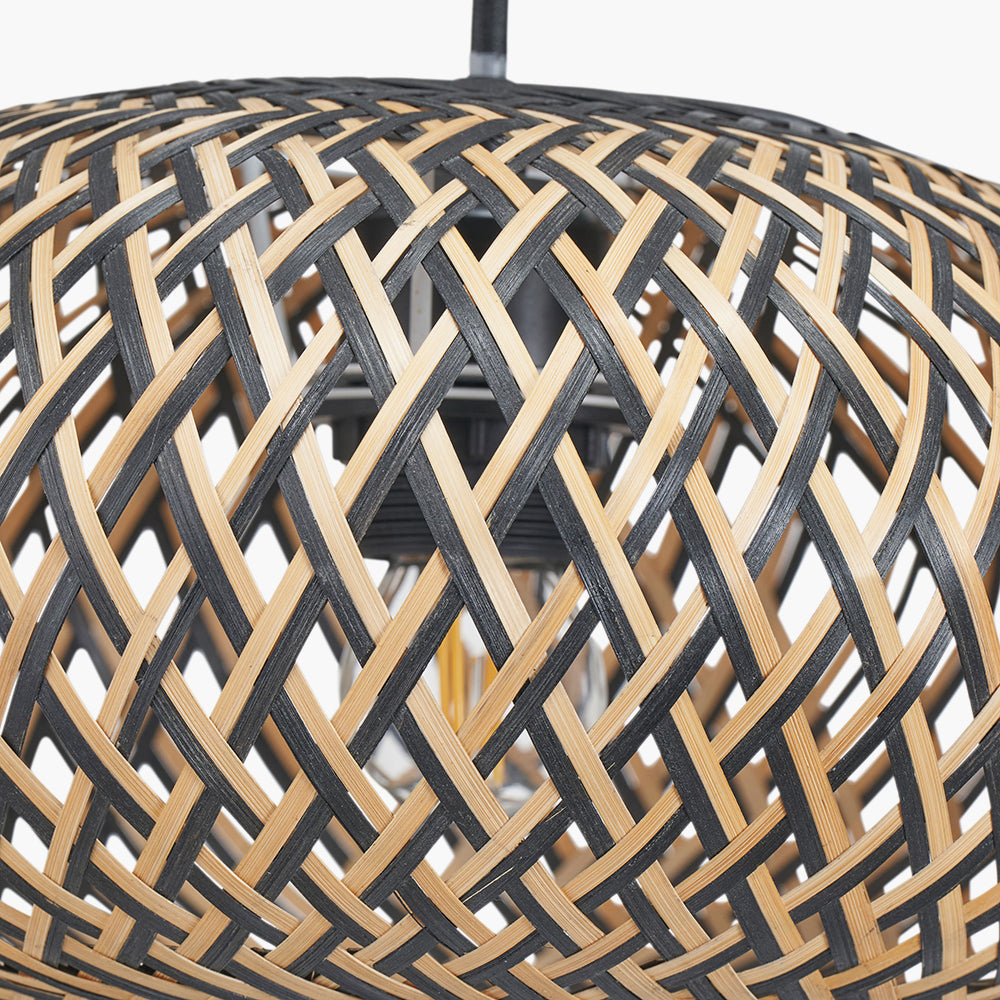 Contemporary Black & Natural Rattan Ceiling Light Pendant - 30 cm