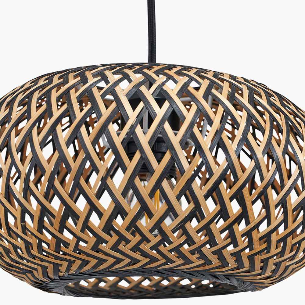 Contemporary Black & Natural Rattan Ceiling Light Pendant - 30 cm