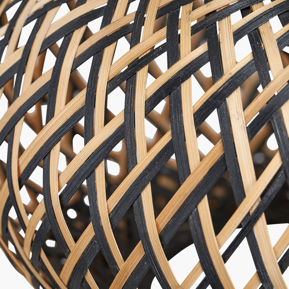 Contemporary Black & Natural Rattan Ceiling Light Pendant - 30 cm