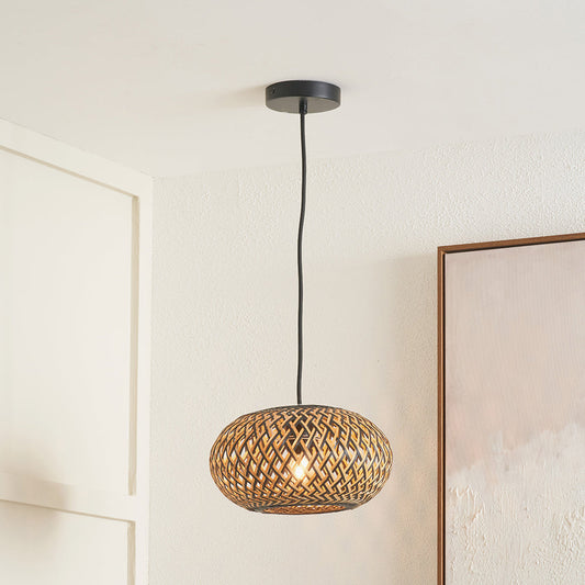 Contemporary Black & Natural Rattan Ceiling Light Pendant  30 cm  