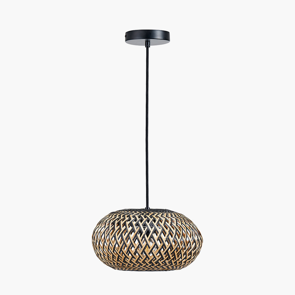 Contemporary Black & Natural Rattan Ceiling Light Pendant - 30 cm
