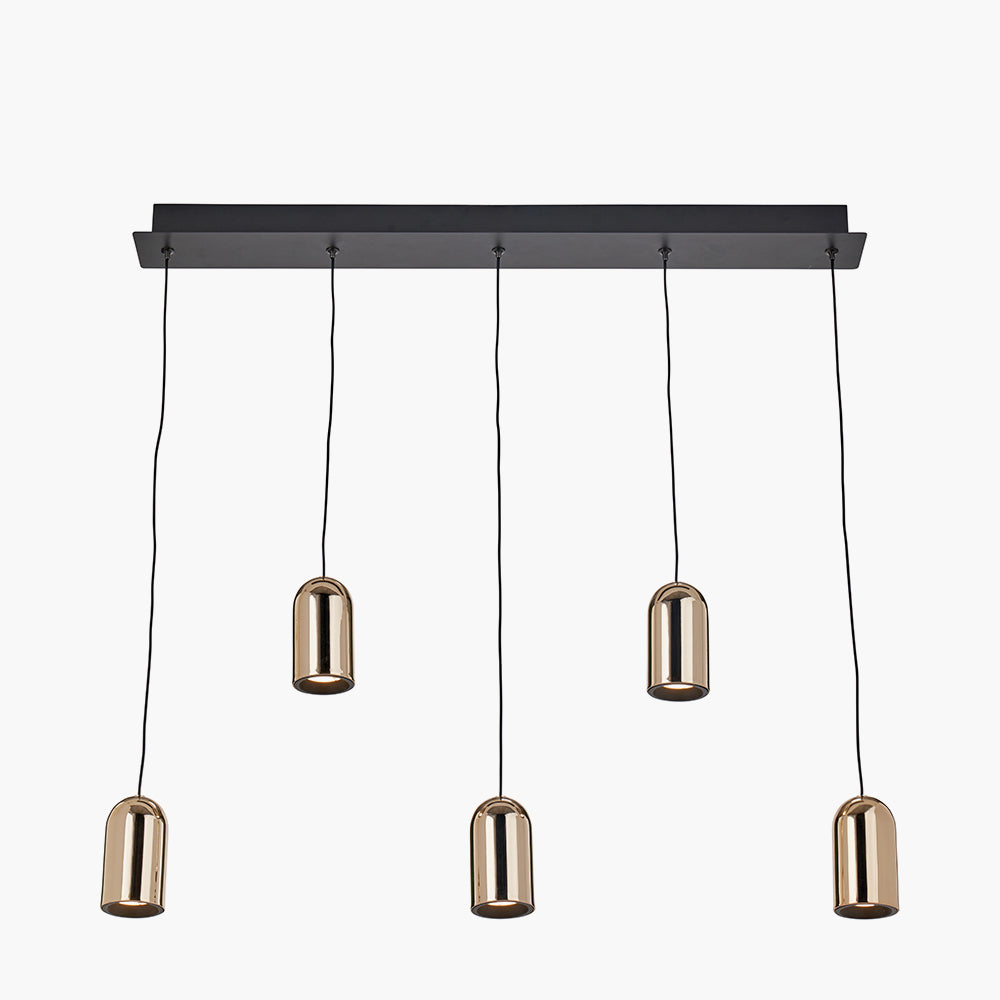 Xena Black and Rose Gold Metal 5 Drop LED Pendant - 81 cm