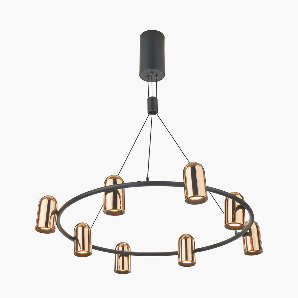 Xena Black and Rose Gold Metal 8 Light LED Pendant - 79 cm
