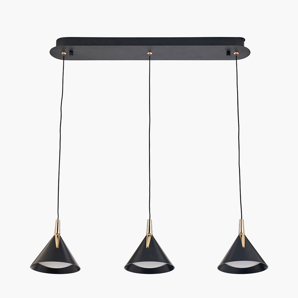 Astarion Matt Black and Gold 3 Drop LED Pendant - 66 cm