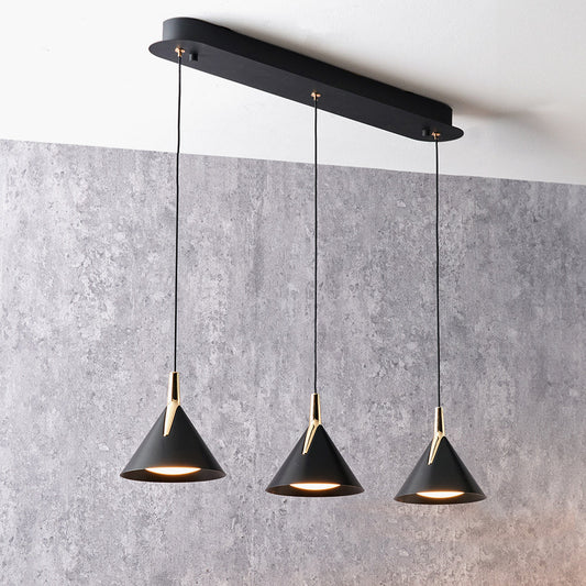 Astarion Matt Black and Gold 3 Drop LED Pendant  66 cm