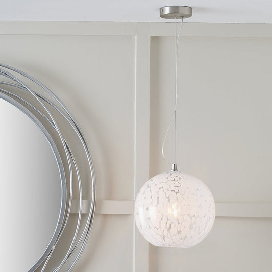 Aurora Speckled White Glass Spherical Pendant  25 cm