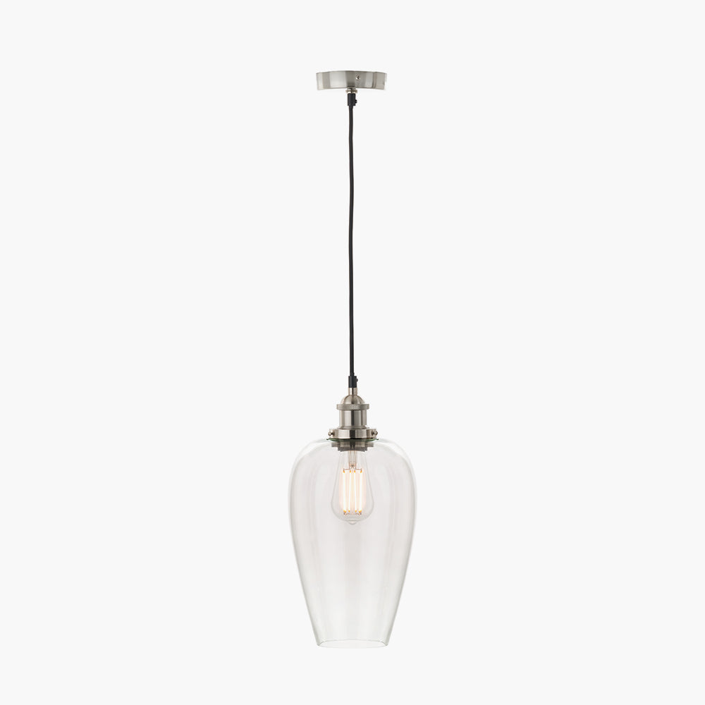 Clio Antique Silver Metal & Clear Glass Ceiling Light Pendant
