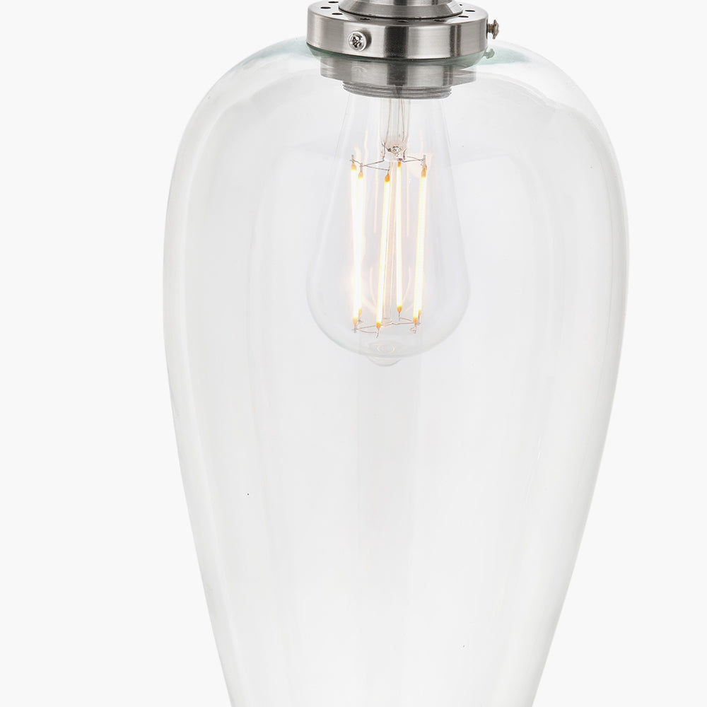 Clio Antique Silver Metal & Clear Glass Ceiling Light Pendant