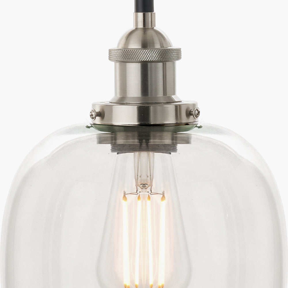 Clio Antique Silver Metal & Clear Glass Ceiling Light Pendant
