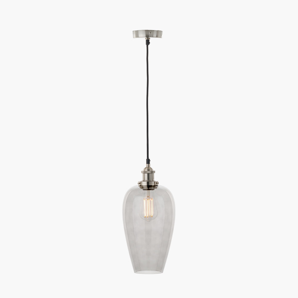 Clio Antique Silver Metal & Smoked Glass Ceiling Light Pendant