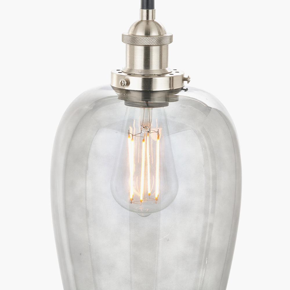Clio Antique Silver Metal & Smoked Glass Ceiling Light Pendant