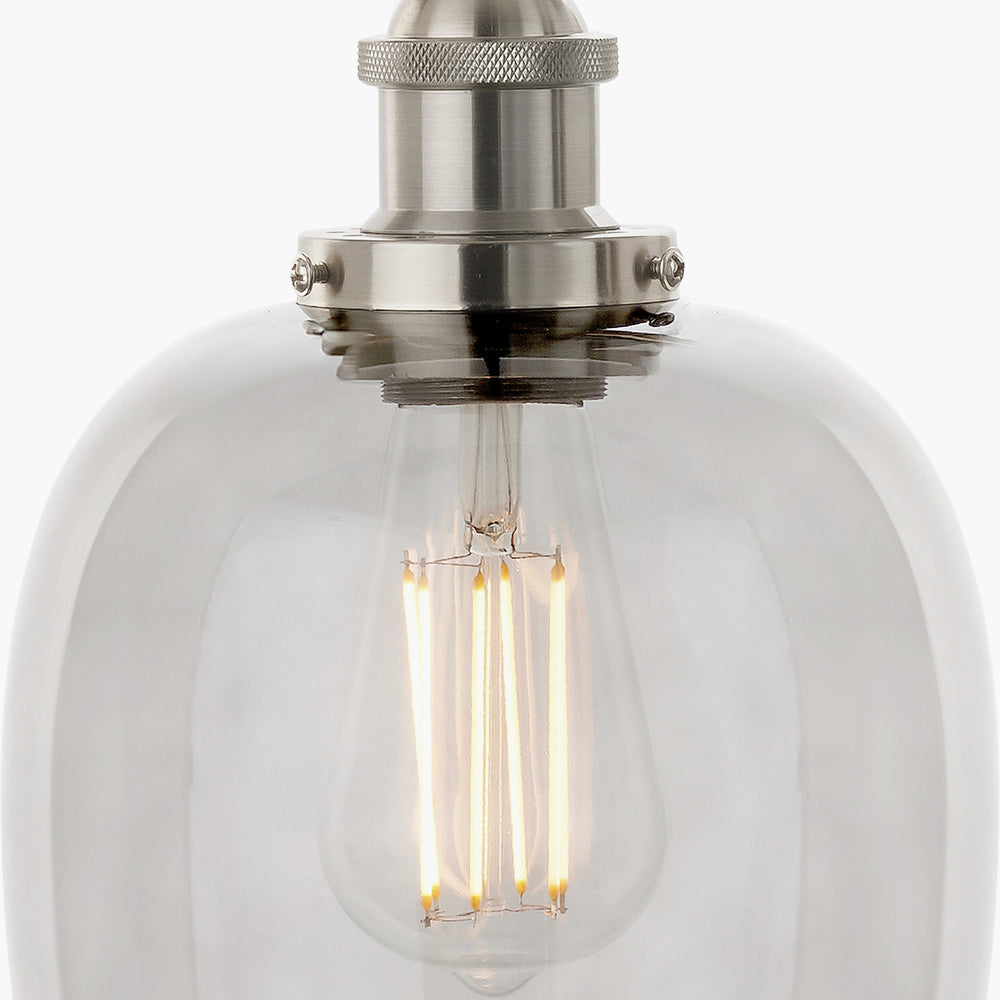 Clio Antique Silver Metal & Smoked Glass Ceiling Light Pendant