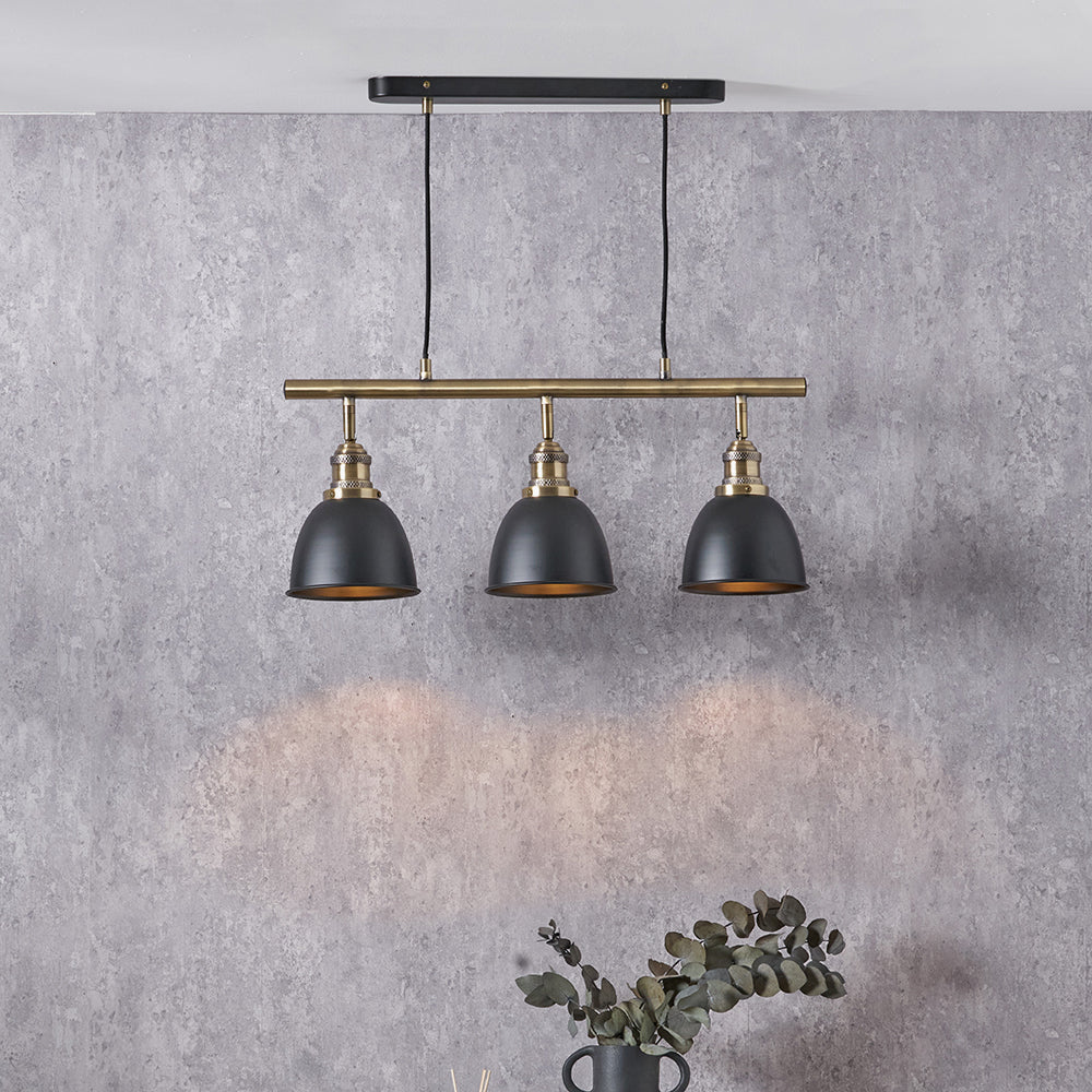 Augusto Black and Gold Task Bar Pendant  66 cm