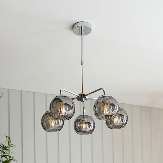 Dimple Ceiling Light Pendant in Chrome & Smoked Glass