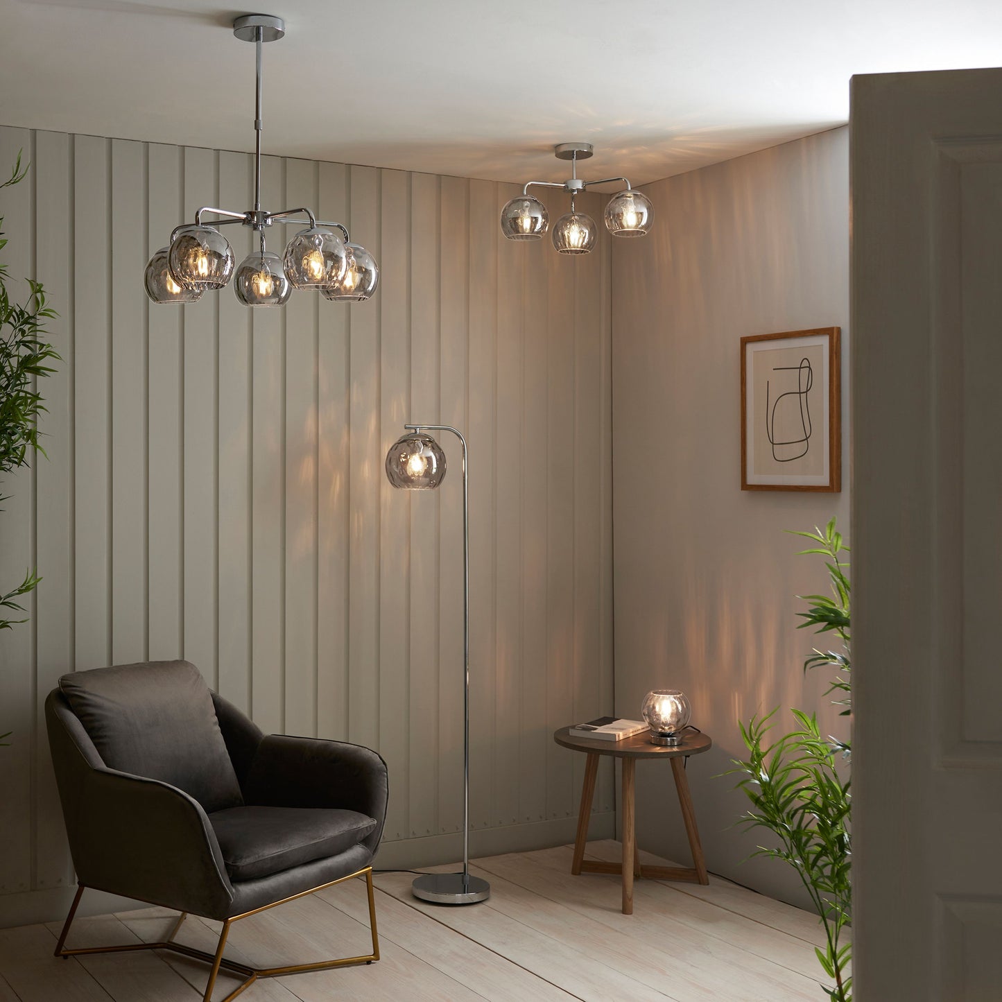 Dimple Ceiling Light Pendant in Chrome & Smoked Glass