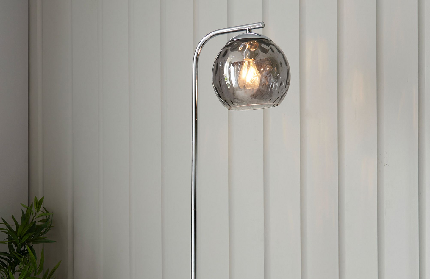 Modern Chrome Metal Floor Lamp with Single Glass Globe Shade