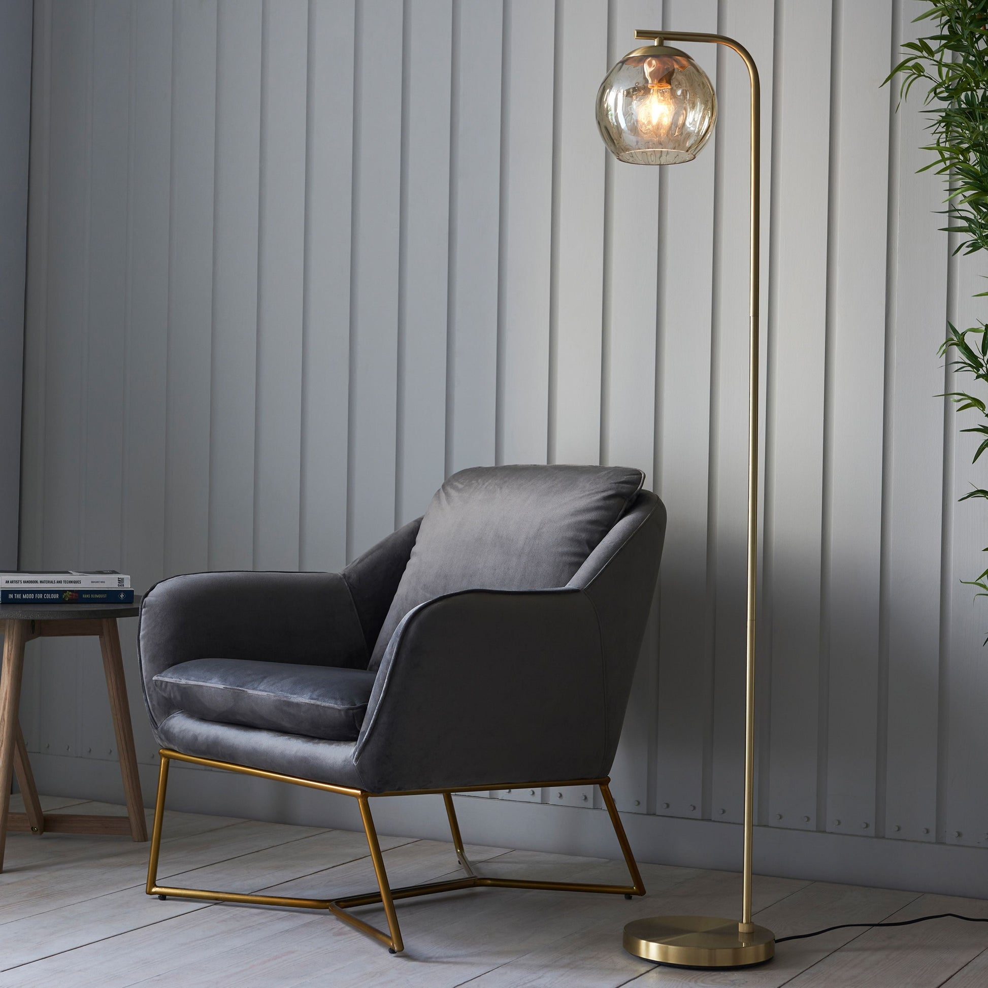 Elegant Satin Gold Floor Lamp – Globe Glass Shade Design  