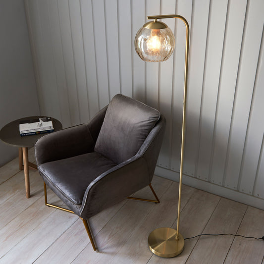 Elegant Satin Gold Floor Lamp – Globe Glass Shade Design  