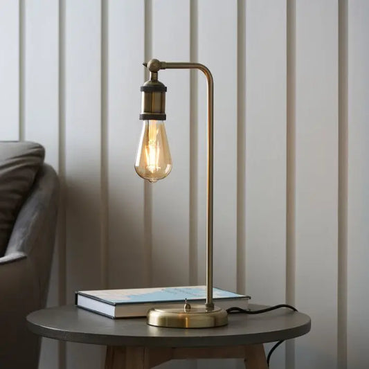 Elegant Antique Brass Minimalist Table Lamp –  Exposed Bulb Design