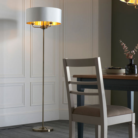 Classic Antique Brass Floor Lamp – Fabric Shade with E14 Bulb  