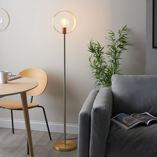 Elegant Brushed Gold Floor Lamp – Modern Ring Design  