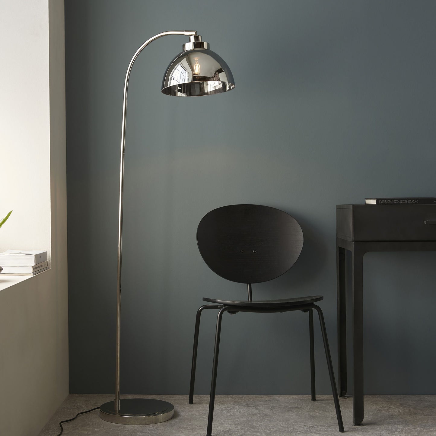 Modern Silver Steel Floor Lamp – Arched Design with Glass Shade  