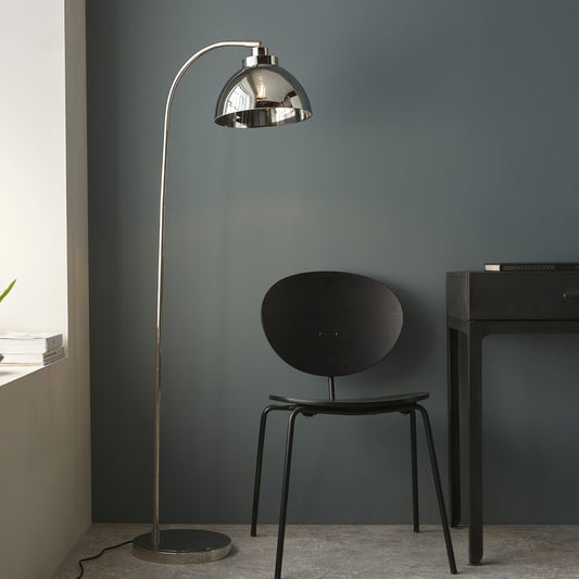 Modern Silver Steel Floor Lamp – Arched Design with Glass Shade  