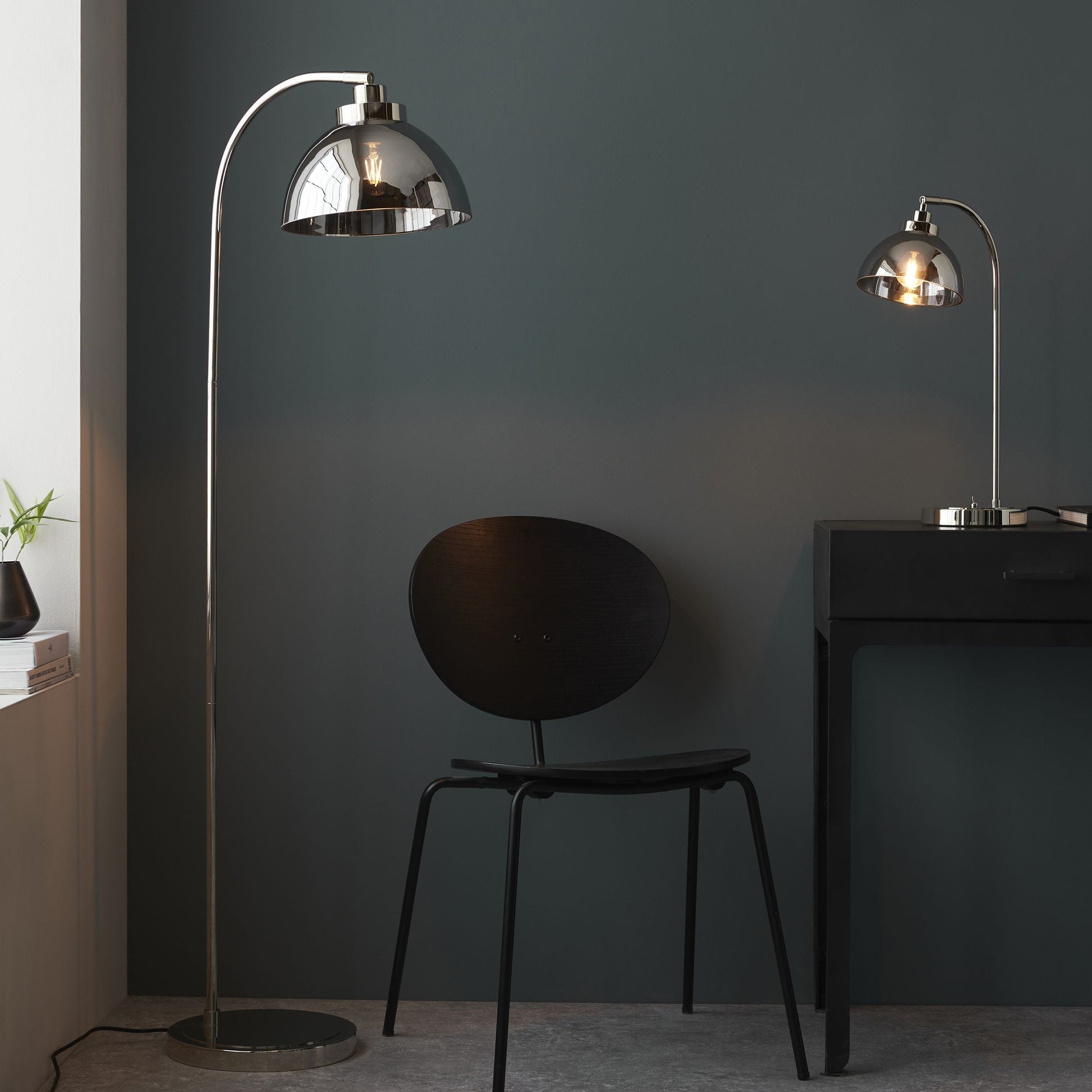 Modern Silver Steel Floor Lamp – Arched Design with Glass Shade  
