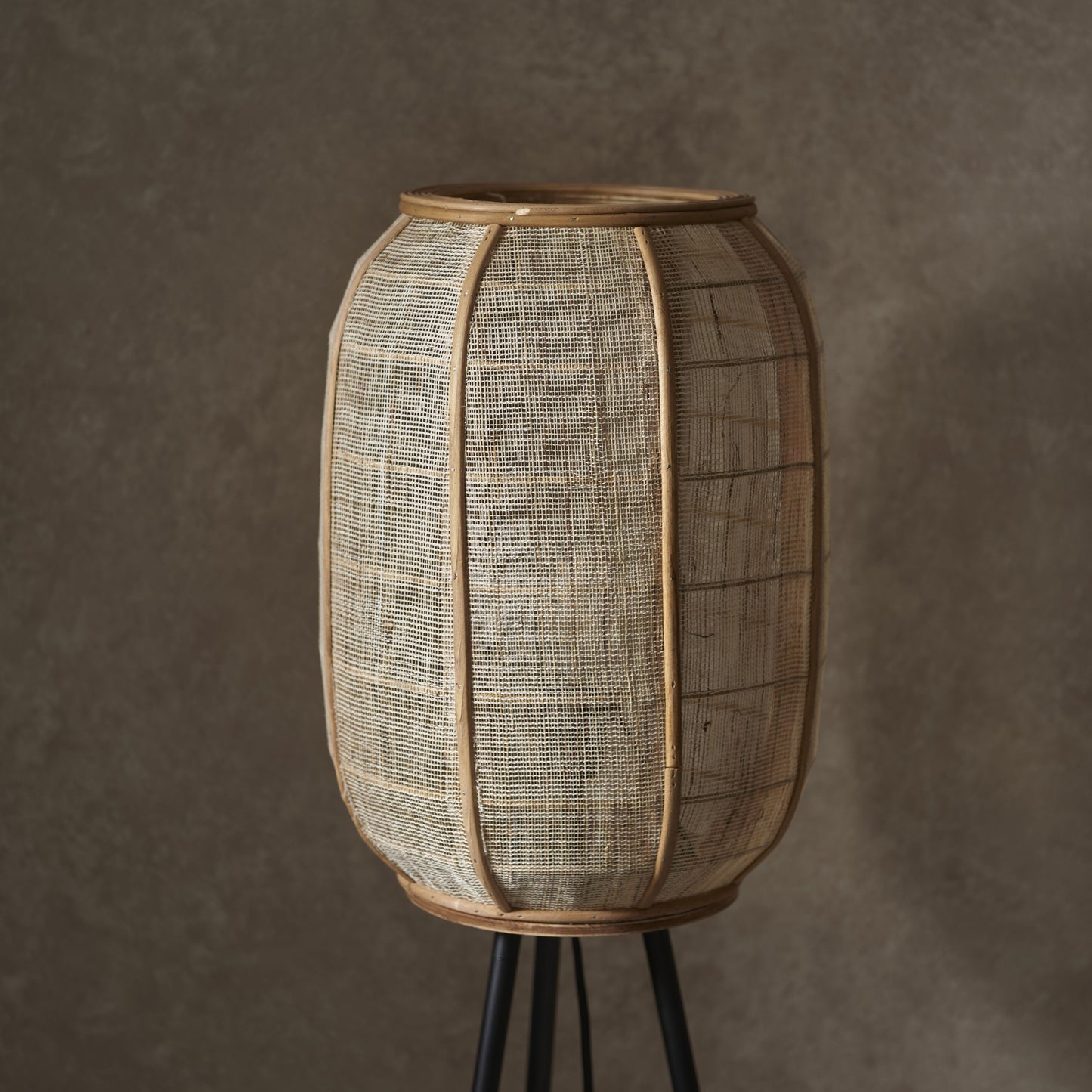 Rustic Black Tripod Floor Lamp – Natural Bamboo Shade & Steel Frame  