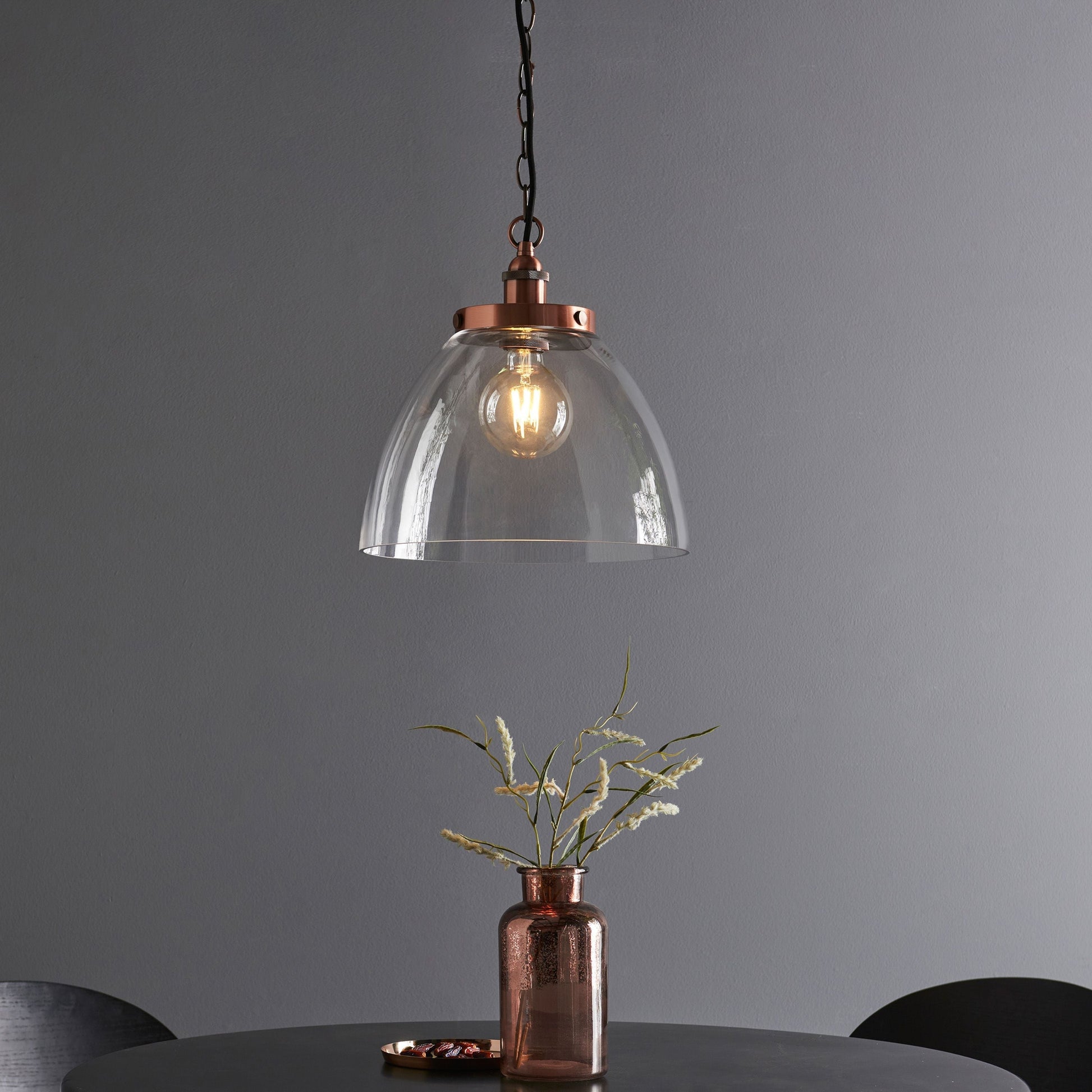 Hansen Aged Copper & Clear Glass Single Pendant Ceiling Light
